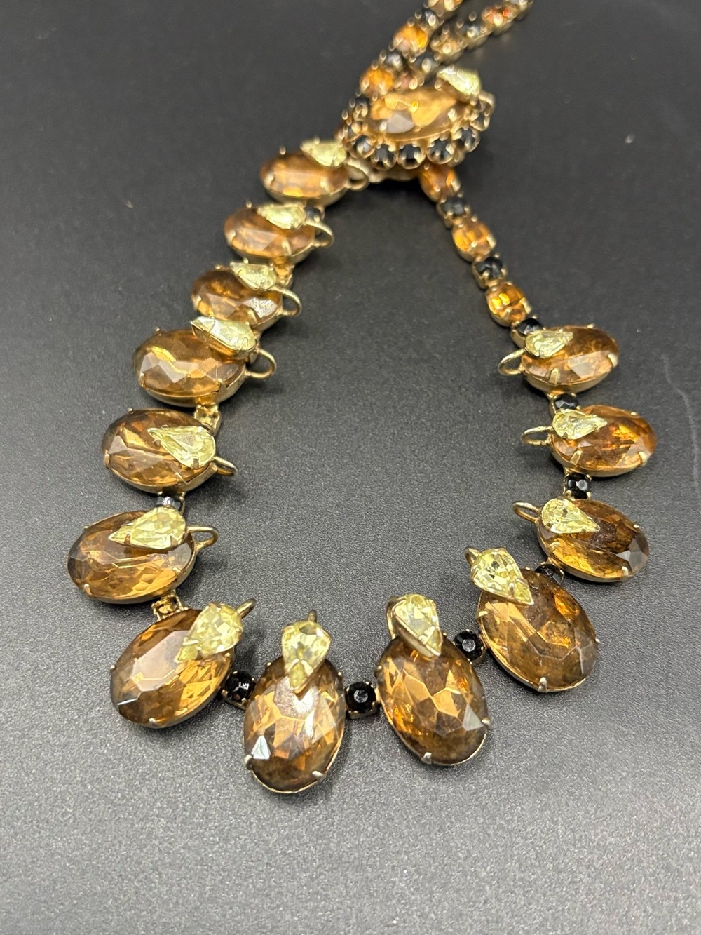 Vintage Kramer New York Topaz Rhinestone Bib Necklace Signed As Is